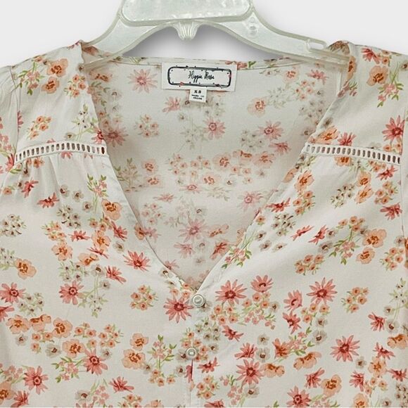 Hippie Rose V-Neck Floral Print Tie-Hem Top Women’s Size XS - Picture 3 of 6